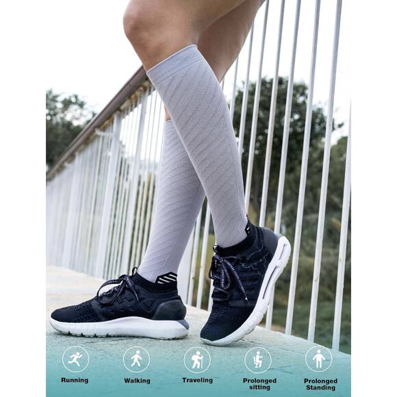 Compression Socks Stockings Knee High Womens Mens Medical 20-30 mm XL Gray Black - Picture 7 of 8
